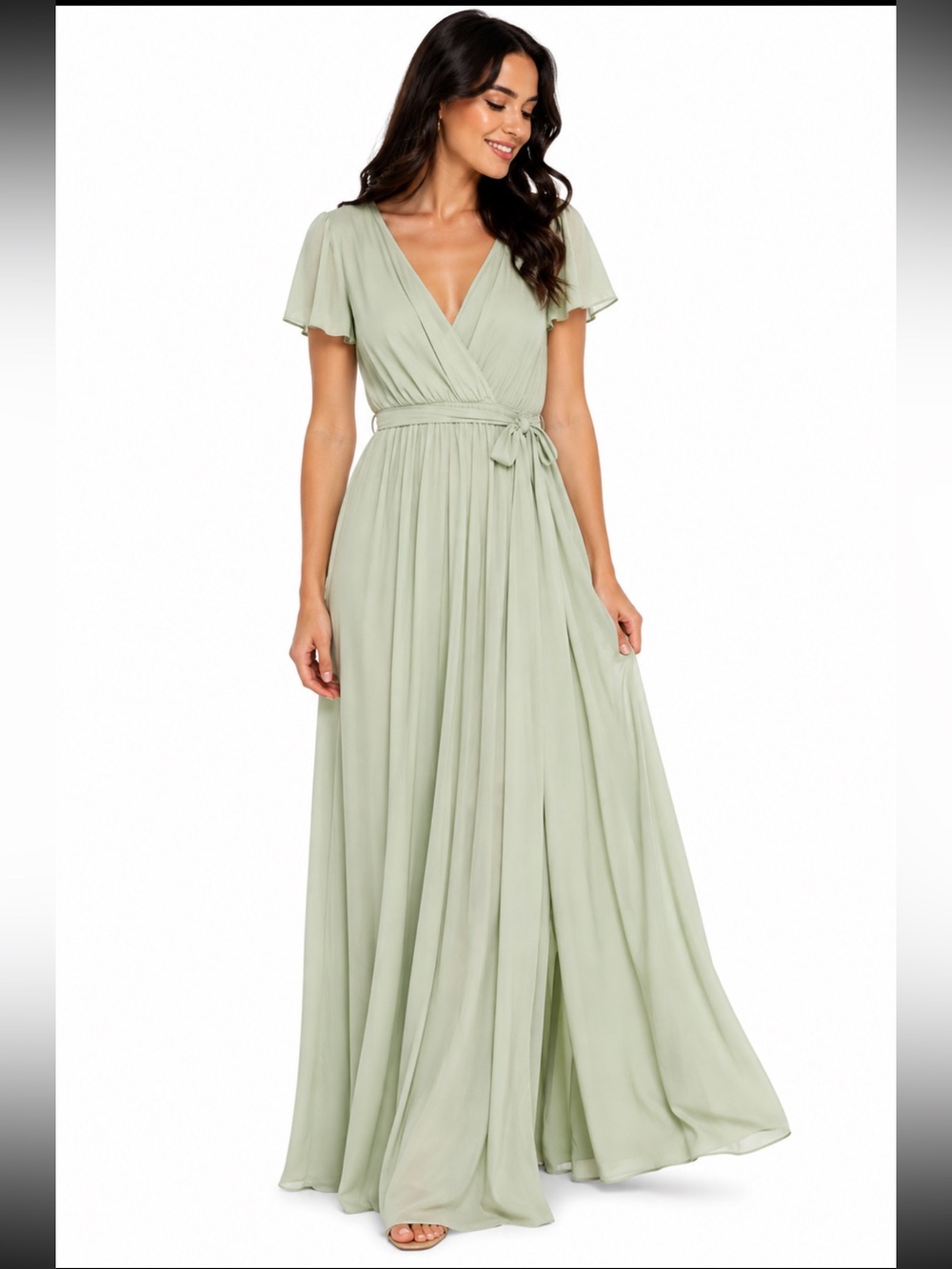 Baltic Born Sage‎ Green Wrap Maxi Dress with Flutter Sleeves